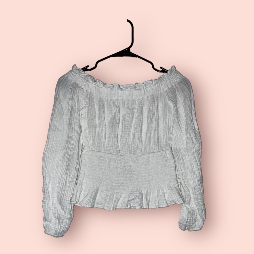 Women’s Small White &merci Off The Shoulder‎ Boutique Long Sleeve Shirt